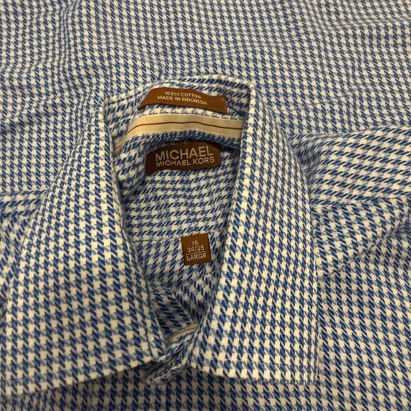 Michael Kors Men's Blue and White Button-down Shirt Large 16 34/35 - Picture 3 of 7